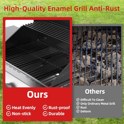 Image of Veralune 3 Burner Gas Grill, Outdoor Propane Grill with Wheels, 445 SQ. IN | Garden Barbecue Grill, 36000 BTU, Folding Side Tables, Cast Iron Cooking Grates for, Outdoor Cooking