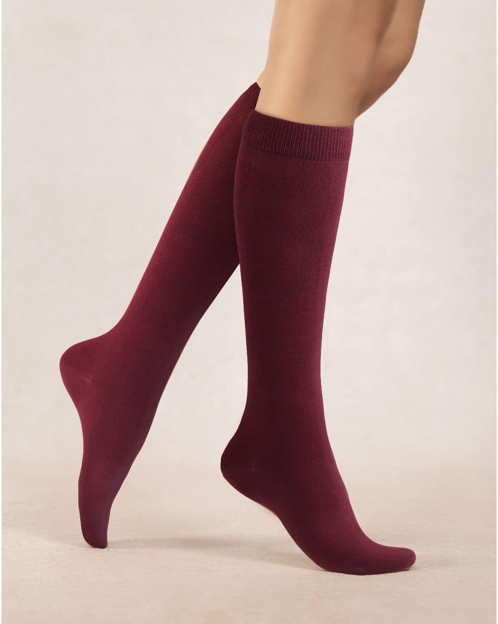 COTTON DAY Women's Soft Combed Cotton Knee High Long Calf Dress Socks Seamless Toe Black White Gray Navy Blue Brown - Image 2