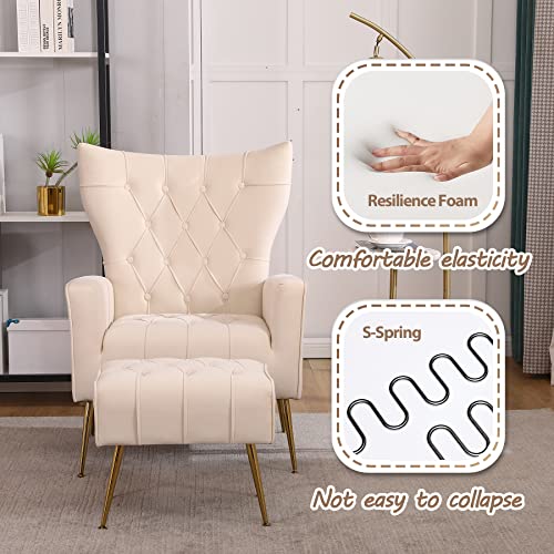 Sillón plegable tela velvet Beige miniatura 3