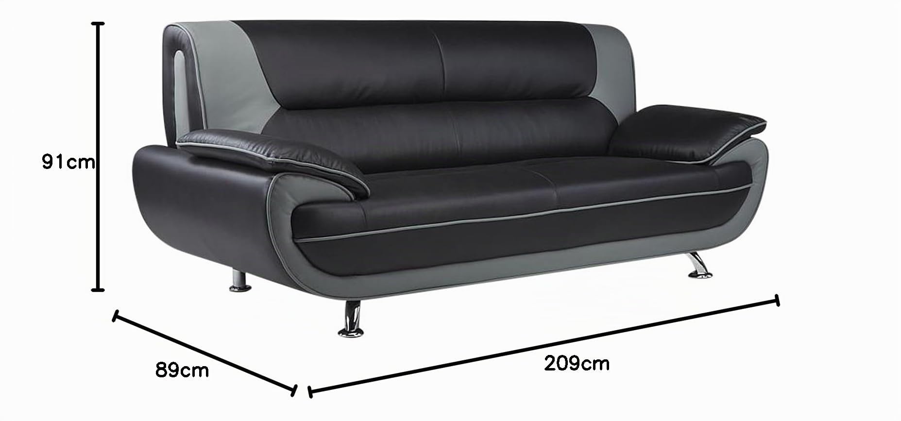 Vente-unique - Canapé 3 Places en Simili Nigel - Bicolore Noir et Gris