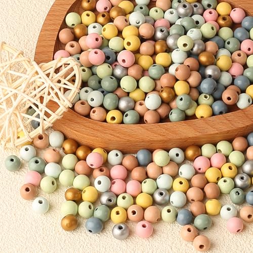 HERZWILD 500pcs bunte holzperlen zum auffädeln 10mm holzperle farbig bastelnperlen f. DIY schmuck Herstellung (bunt 10mm-B)
