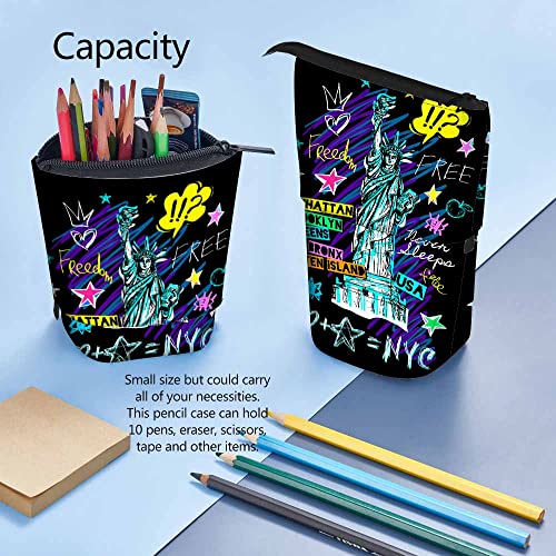 Image of Swono Statue Of Liberty Pencil Case New York City Freedom Doodles Standing Pencil Case Pencil Holder Pencil Pouch Cosmetics Pouch Makeup Office Bag Colorful