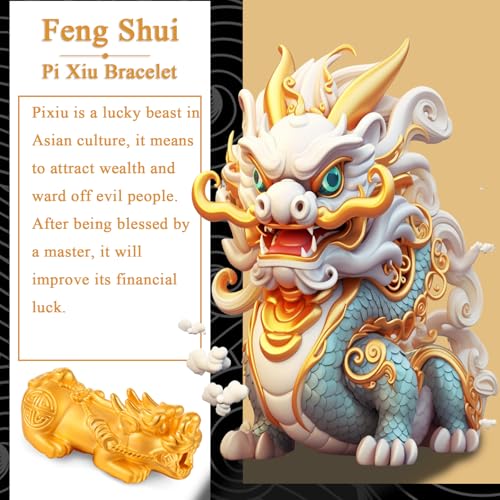 Plated Gold Beaded Bracelets,Feng Shui Bracelets for Women/Men Bead Dragon Lucky Charm Bracelet Pixiu Pi Yao Attract Wealth Money Feng Shui Jewelry 24K Gold Plated Bracelet3