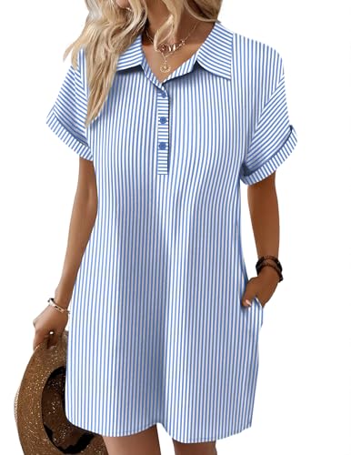 Zeagoo Robe d'été en lin pour femme - Longueur genou - Décontractée - Manches courtes - Avec...