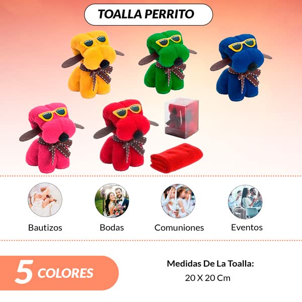 Lote de 30 Toallas Perritos. Regalos Originales para entregar a tus invitados el día de tu Boda, comunión, bautizo, fiesta, babyshower