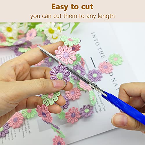 XCSJ 5 x 2.5cm Applique Sewing Edges Flower Embroidery Lace Ribbon Lace Fabric Daisy Polyester Flower Ribbon Appliques for Hair Band Clothes (Purple - Image 3