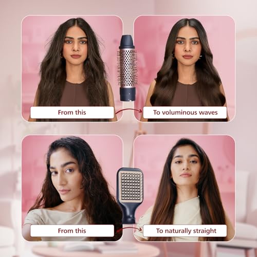 Image of Philips India's No.1 Hair Styling Brand 2-in-1 Airstyler | Straightening Brush + Hot Air Brush Combo | 3X Volume | 50% Less Breakage,2 Attachments, 3 Heat Settings, Cool Shot, For Indian Hair