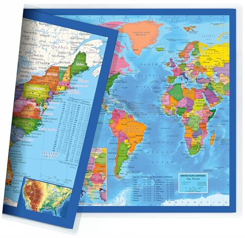 2-Sided Desk Map with Durable Lamination (1 Pack : US & US Centered World 17.5 x 11.5 inches)