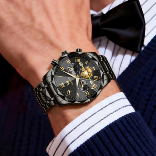 Image of OLEVS Watches for Men Luxury Diamond Casual Large Dial Watches Stainless Steel Waterproof Business Dress Analog Luminous Date Mens Watches