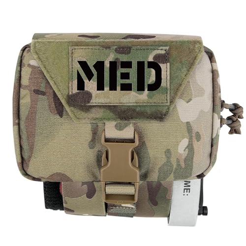 PETAC GEAR Tactical Rip Away Medical Pouch Tear Off First Aid IFAK Pouch Molle & Belt Horizontal Outdoor Emergency Survival Bag (MC with Patch)
