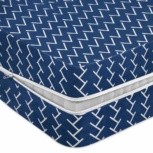Image of Premium Cotton Printed Mattress Cover /Protector with Zipper Chain|Provides All Around Protection with 360 Encasing |Single Size Bed - 72x36+6 inches (6 x 3 Feet Mattress) - Dark Blue