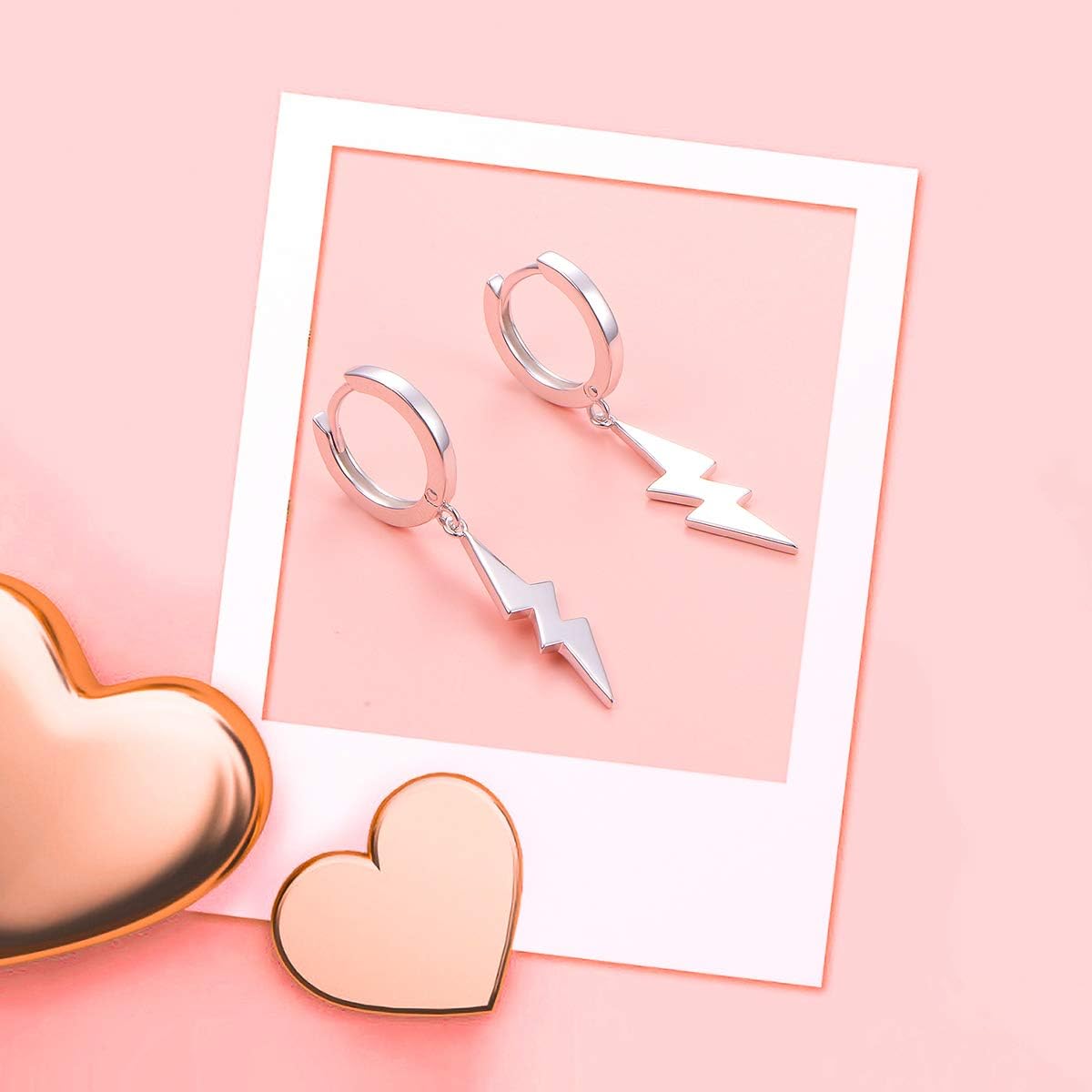 S925 Sterling Silver Lightning Bolt Dangle Drop Earrings for Womens - Image 3