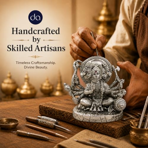 Image of 999 Silver Plated Panchmukhi Hanuman ji Idol - 5 Inch | Five Faced Lord Hanuman Statue for Home Pooja Room & Office Desk | Vastu & Home Decor Gift