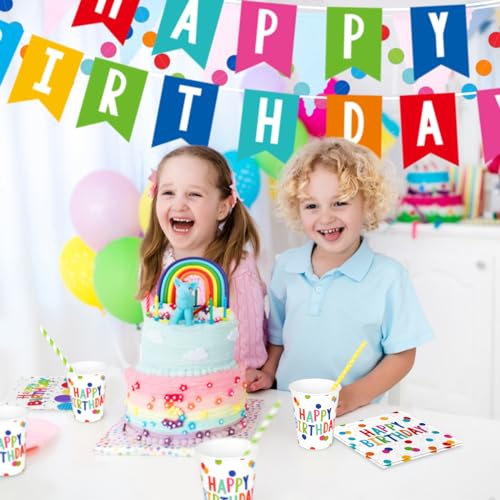 Gatherfun Happy Birthday Decorations: Kids' Birthday Party Supplies With Dots Design - Includes Happy Birthday Plates And Napkins thumb #5