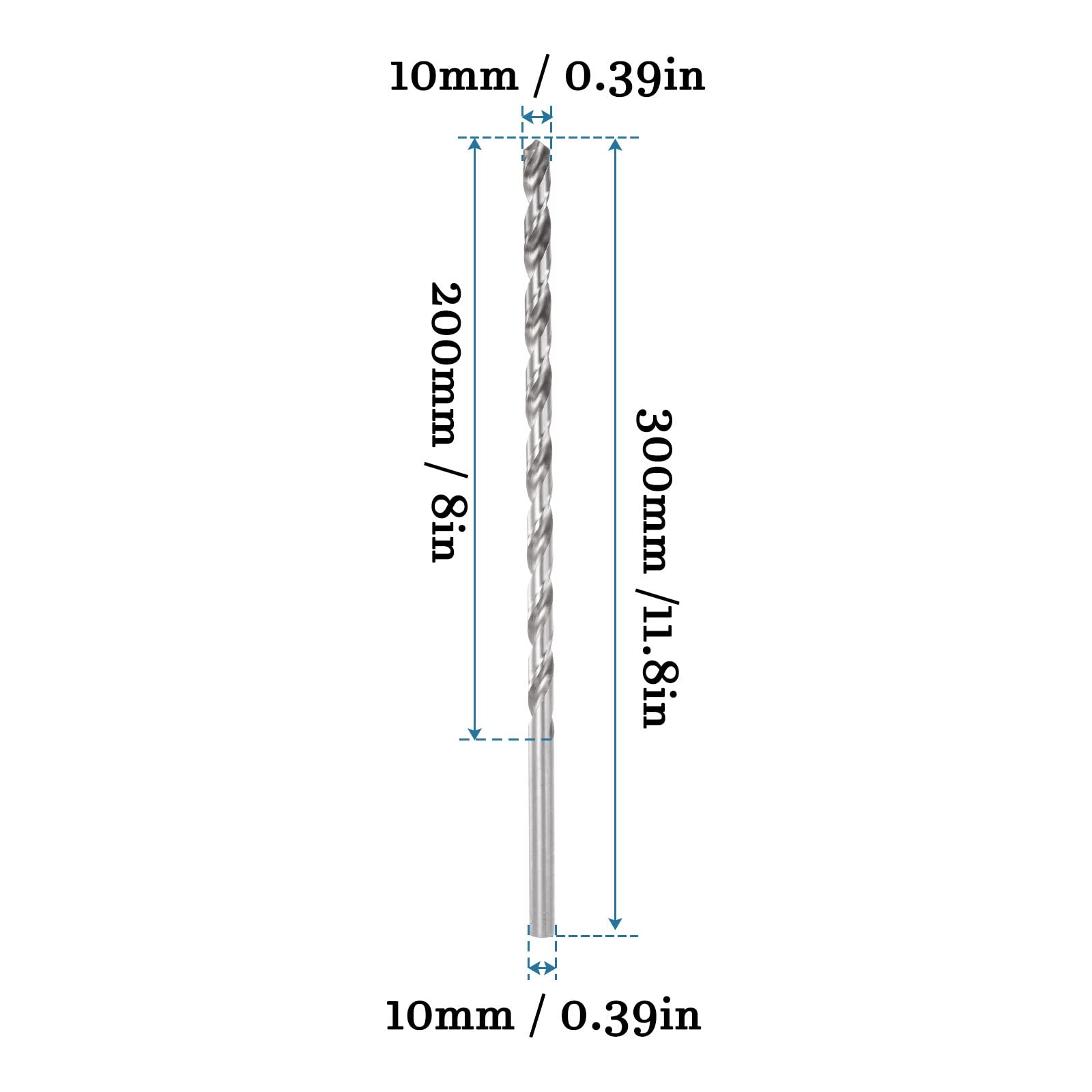QUARKZMAN 10mm x 300mm Helicoidal Taladro x 1uds HSS Recto Vástago para Perforación, [Plateado Tono]