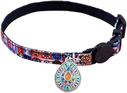 Coleira de gato Boho – Coleira ajustável para animais de estimação com sino e pingente de metal, borla tribal asteca, coleira para animais de estimação para gatos e cães pequenos