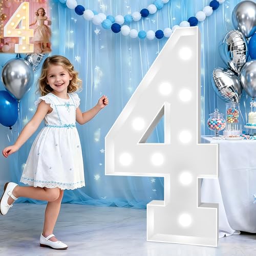 Image of Pooqla 3 FT Light Up Number 4 for 4th 14th 40th Birthday Decorations, Large Marquee Number with Cool White Warm White LED Lights Birthday Decorations for Girl Boy, Wedding Anniversary Party Decoration