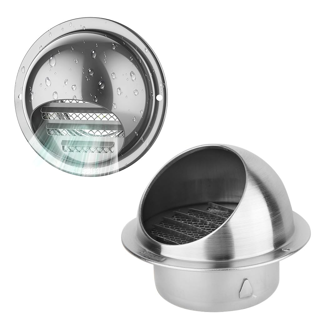 HASTHIP® 4" Vent Round Cover - 304 Stainless Steel Wall Round Vent Hole Ventilating Cover Outlet Wall Air Vents Dryer Hood External Extractor with Screen Mesh HVAC Ducting Vents Covers