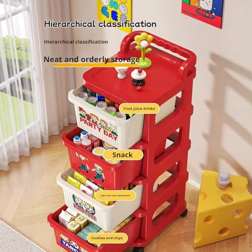 Image of JD FRESH 3 Tier Plastic Storage Drawer Cabinet with Wheels /Plastic Storage Drawer /Multipurpose Chest of Drawer /Storage Box for Living Room, Office and Home /Toys Organizer for Kids Room (Red)