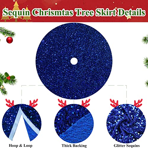 Modfuns Blue Christmas Tree Skirt 46 Inches Sequin Xmas Tree Skirt Sparkly Tree Mat Round Velvet Tree Skirts Christmas Ornaments Halloween Tree Cover Skirt For Family Embroidery Metallic Tree Base Mat #TOP2