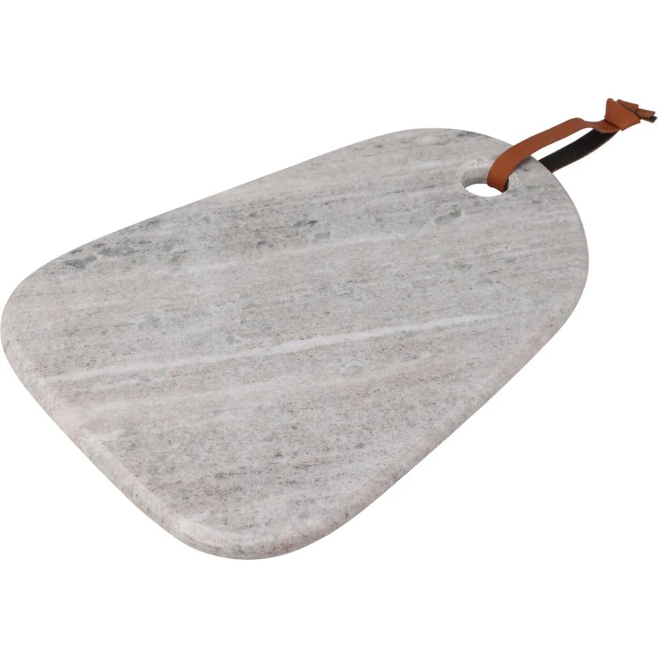 URBNLVING Natural Marble Serving Platter & Cutting Board – Multipurpose Kitchen Tray with Leather Strap for Cheese, Charcuterie, and Entertaining (Grey)