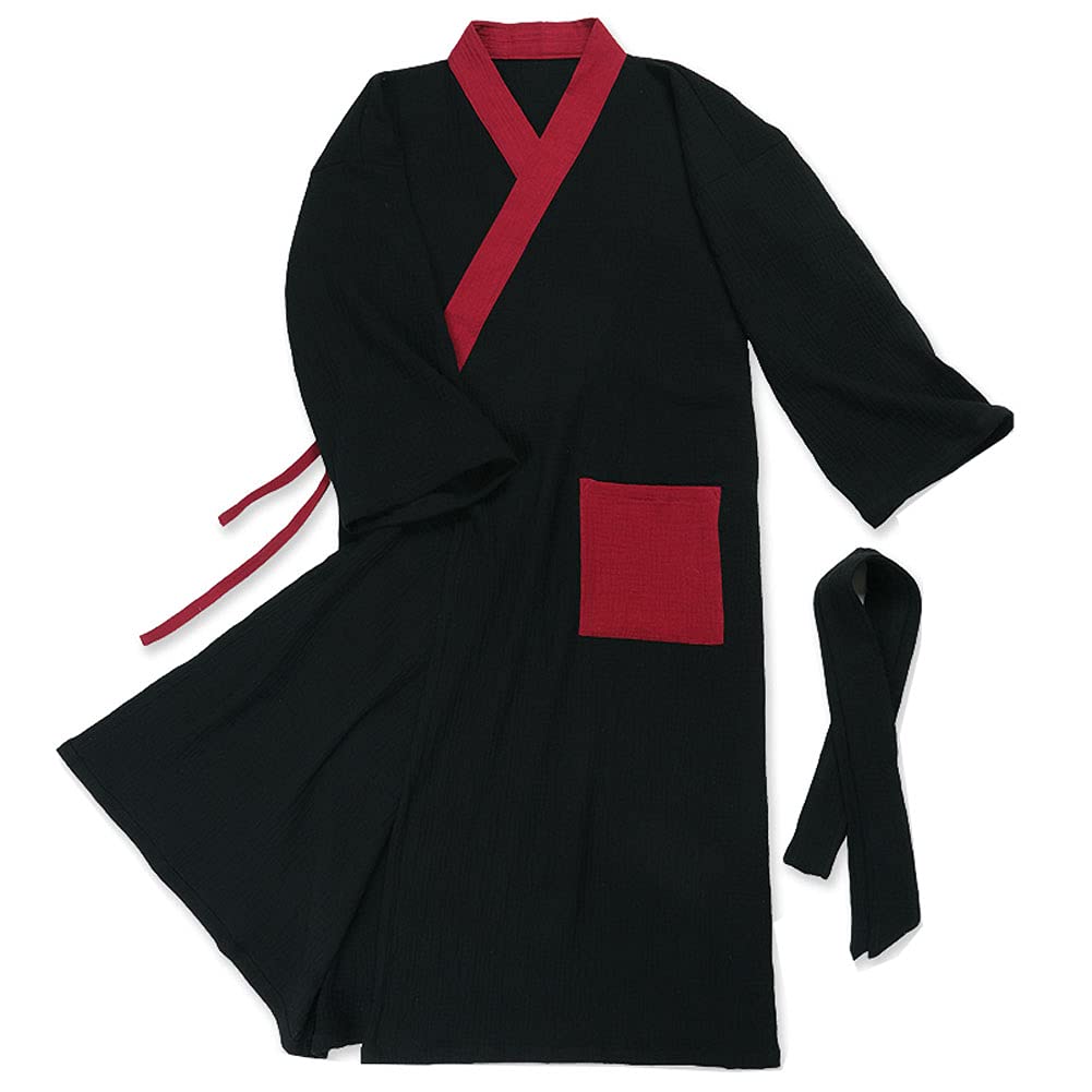 un-brand Men's Japanese Kimono Double Gauze Cotton Robe Plus Size Zen Clothing Taoist Clothing (Size XL, B2)