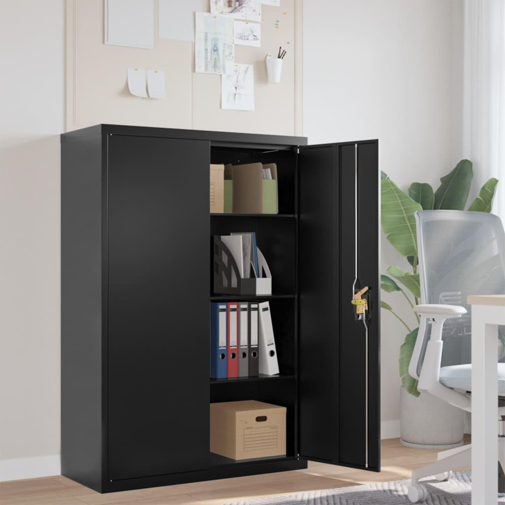 Generico Armadio Classificatore Nero 90x40x140 cm in Acciaio Verniciato a Polvere con 3 Ripiani Regolabili e Serratura per Ufficio Documenti