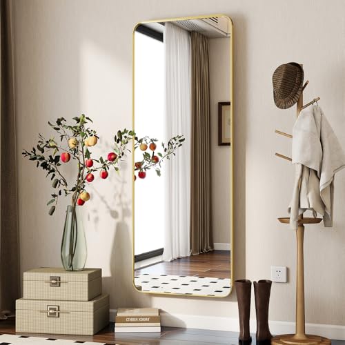 Image of BEAUTYPEAK Gold Full Length Mirror, 56 inchx21 inch Rounded Corner Floor Mirror Standing Hanging or Leaning Against Wall, Suitable for Bedroom or Dressing Room