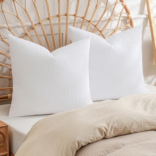 PHF 100% Cotton Waffle Weave Throw Pillow Cover,...