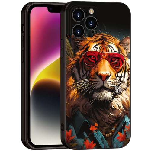 Printed with Tiger for iPhone 15 pro max case, Fashionable Unique Tiger Eyewear Design Silicone Soft Shockproof case,showcasing Personal Charm (A1- Tigers-Animal)