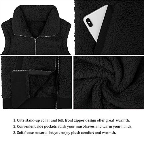 IECCP Damen Mantel Herbst Casual Leicht Ärmellos Weste Damen Lang Elegant Mode Kunstfell Weste Mit Taschen(Schwarz,L)
