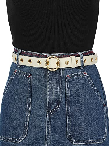 Women's Leather Belt for Jeans Dress Pants, Studded Grommet with Circle Metal Buckle Genuine Leather4