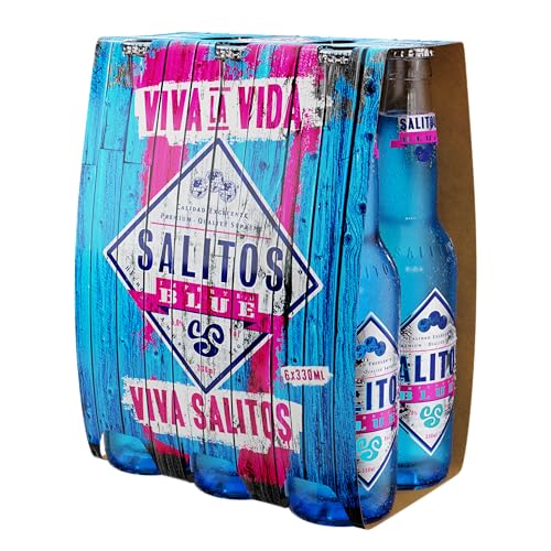 SALITOS - Blue 6 x 0.33 L, Bebida Refrescante de Cerveza, Sabor Ligero, Frutal y Agradable, con Arándanos, Aroma Frutal, Cerveza Aromatizada, Brillante y Transparente, 5% Vol. Alcohol