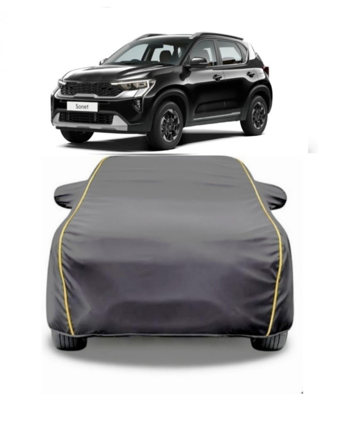 Water Resistant Car Cover for Compatible with New Kia Sonet HTX Turbo DCT Model 2026 All Weather Proof - Dust Proof Car Body Cover (Grey)