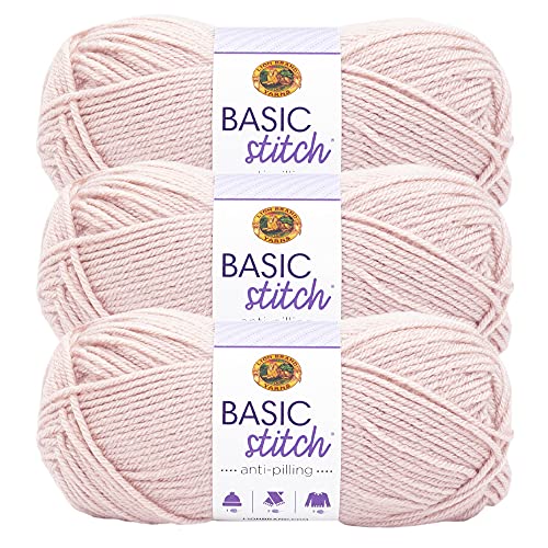 Image of Lion Brand Yarn Basic Stitch Anti-Pilling Yarn for Crocheting, Knitting, and Crafts, Blush Heather, 3 Pack