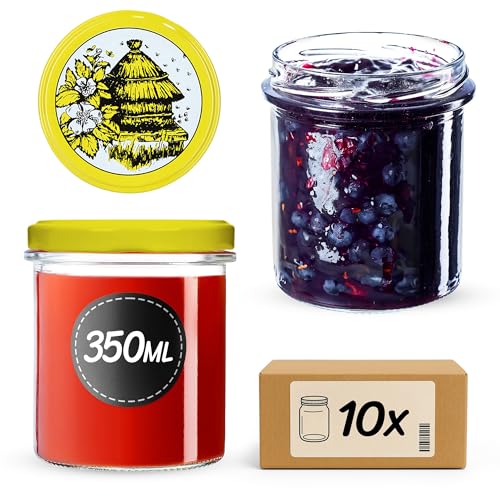 KADAX 10er Set Marmeladengläser 350ml TO82, Einmachgläser Vorratsgläser Mason Jar mit Schraubdeckel, Luftdichte Schraubgläser… – Ansicht 1