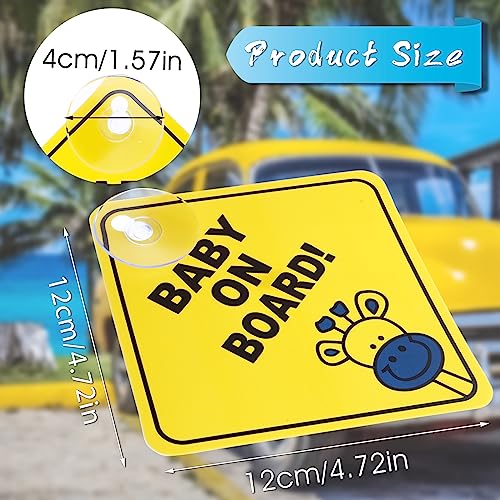 Bewudy Baby on Board Auto Warnschilder, 2pcs 4.7’’x4.7’’ Sicherheits Autoschild mit Saugnäpfen Abnehmbarer Kinder-Sicherheitswarnaufkleber für das Auto Gelb süß Baby on Board Aufkleber Auto (Typ A)