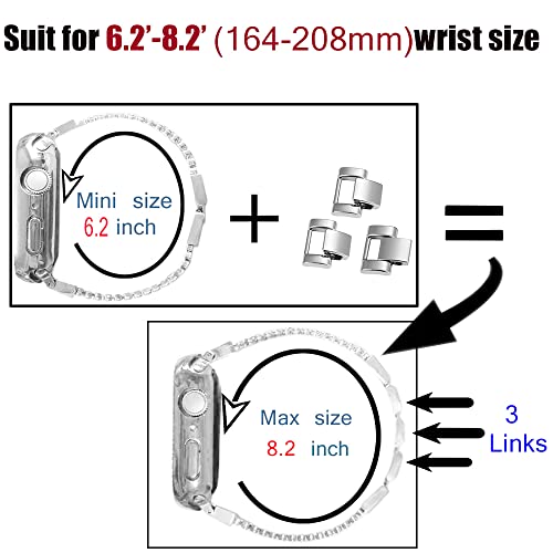 Dztxyp Cristalli E Catene Di Metallo Cowboy Compatibile Con Apple Watch, Braccialetti Con Custodia Glitter 38Mm 40Mm 41Mm 42Mm 44Mm 45Mm Iwatch Serie 8, 7, 6, 5, 4, 3, 2, 1, Se, Argento, 41Mm - 4