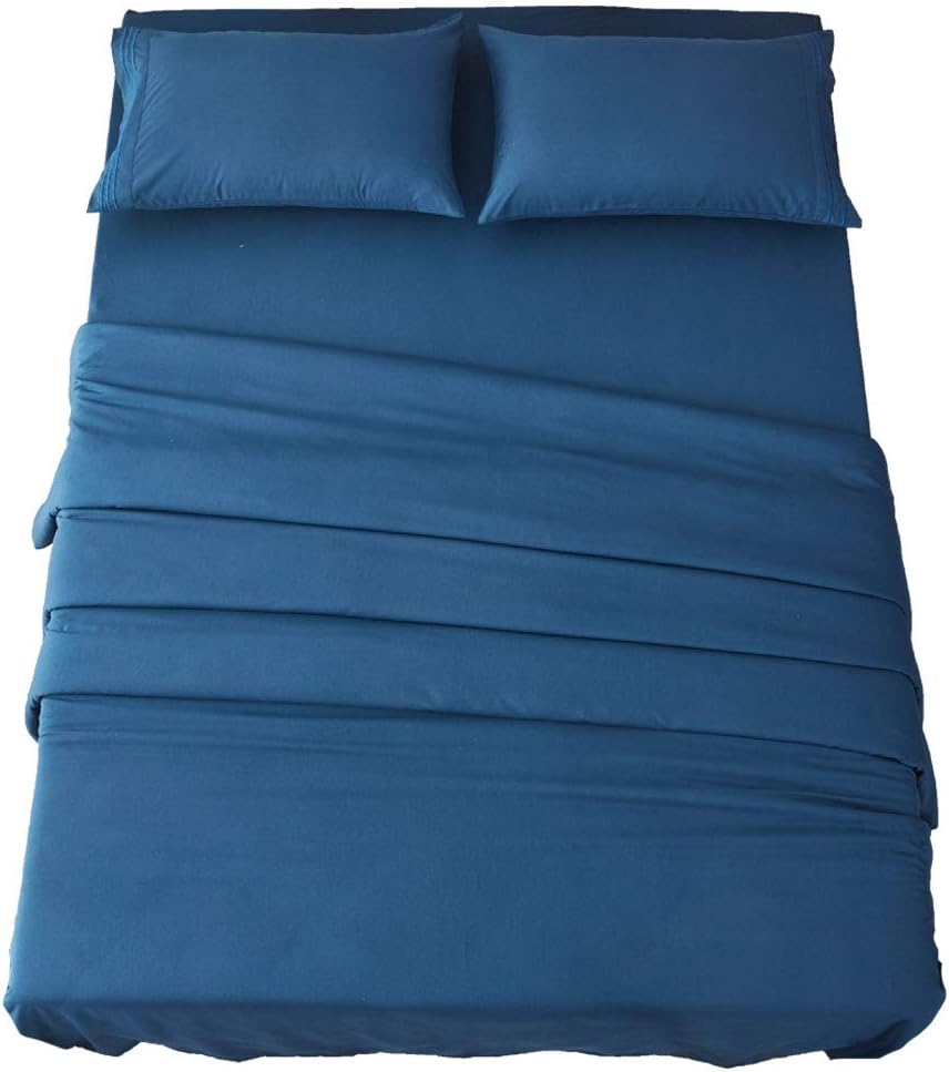 SONORO KATE Bed Sheet Set Super Soft Microfiber 1800 Thread Count Luxury Egyptian Sheets 18-Inch Deep Pocket Wrinkle and Hypoallergenic-4 Piece(King, Navy Blue)