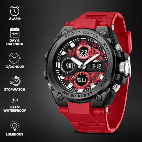 Image of V2A Stryke-TERRAX 5220 Analog-Digital Sports Watch for Men | Bold 3D Dial Design | 50M Waterproof Quartz Watch with Alarm, Stopwatch, Day-Date & Backlight | Rugged Everyday Performance