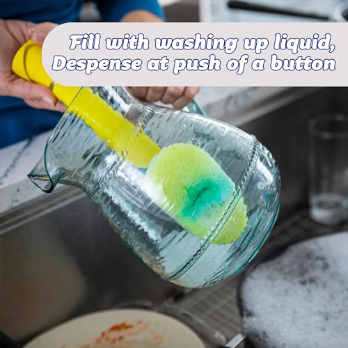 Scrub Daddy Dish Daddy Spülschwamm mit Spülmittelspender, Nachfüllköpfe, Scrub Mommy Schwamm und Anschlusskopf, Flaschenbürste mit auswechselbarem Kopf, Temperaturempfindlicher Schwamm - Rosa