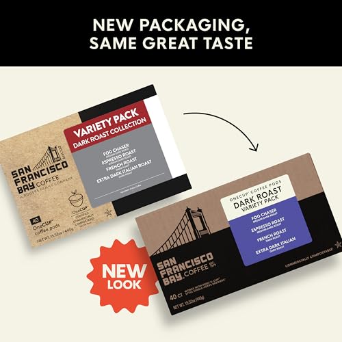 Image of San Francisco Bay K-Cup Coffee Pods Dark Roast Variety Pack (40 ct), Includes Fog Chaser, Espresso Roast, French Roast, & Extra Dark Italian, Commercially Compostable Single-Serve Coffee Pods