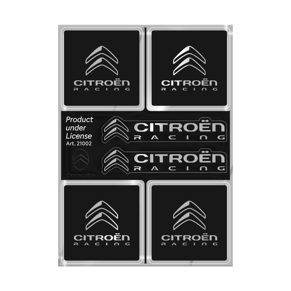4R Quattroerre.it Official Sticker Compatible with Citroen Racing, 6 Logos, Black