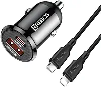 Kit Carregador Veicular Mini 20W Turbo para iPhone 14, 13, 12, 11, 10, 9, 8, Lightning