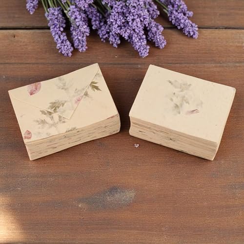 Image of Kathmandu Valley Co. 50 Vintage 4x6 Handmade Lokta Paper Nepali Cherish Greeting Cards & Matching Decorative Flower Petal Envelopes. Folded blank cards. Handmade In Nepal. (Forest Wanderer)