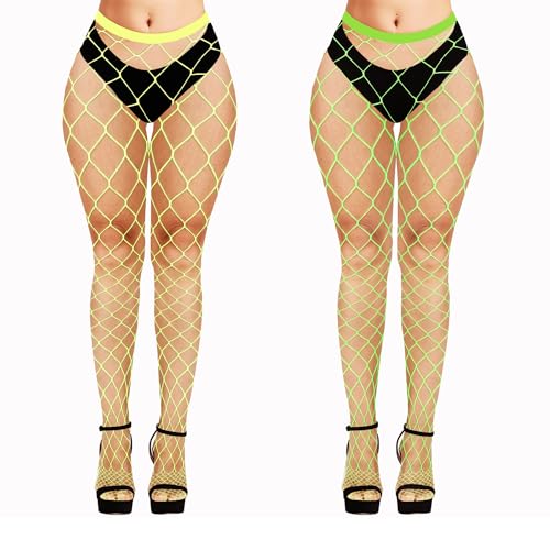 Image of Violet Mist 2 Pack Womens High Waist Fishnet Tights Large Net Fishnets Stockings Colorful Sexy Hollow Out Pantyhose