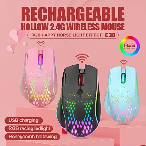 VEGCOO Gaming Mouse, Wireless Mouse Rechargeable Honeycomb Wireless Gaming Mouse with RGB Light/USB Receiver/USB Cable/Adjustable DPI, Optical Gaming Mice Mouse for Laptop PC Computer(Blue)