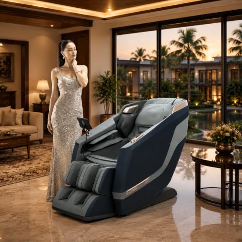 Image of Lixo Massage Chair-LI4400B, Comfort with 22 Auto Wellness Programs, 4 Innovative Features, Rotary Switch, Bluetooth & LCD Screen | Prime Triple-Core Massage Chair for Full Body (LI4400B Blue)
