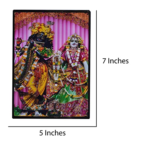 Image of Templeshop Mayapur Iskcon Radha Madhav Lamination Plywood Photo Frame with Back stand And Glossy Look Around (Various Sizes & Colors) (Orange Green Red Dress, 18L x 13W cm, Radha Madhav Photo Frame 7x5 Inches)