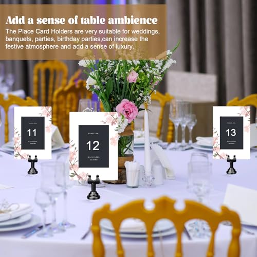 Image of Black 24 Pcs Metal Table Number Holders 1.8 Inch Mini Wedding Place Card Holders Bulk Harp Clip Table Sign Stands Card Holder for Memo Notes Menu Wedding Restaurant Birthday Decor